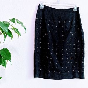 Nikki Valentine Black Linen Pencil w/Metal Embellishments Skirt Sz.4